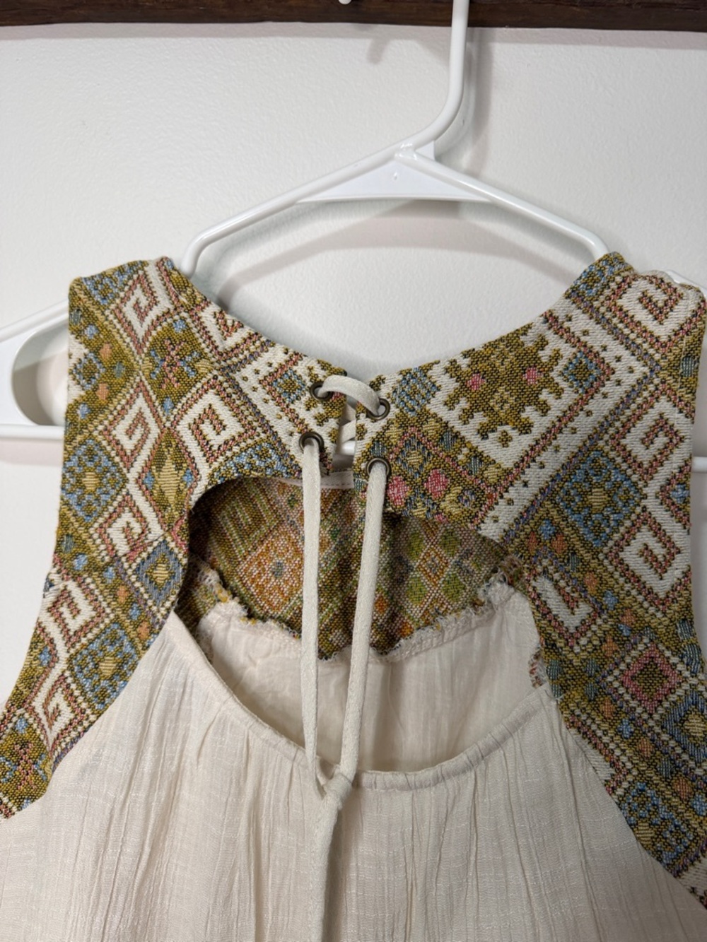Doe & Rae Cream Textured Tank with Multicolor Embroidered Yoke - Picture 5 of 9